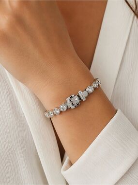 Michael Kors Park Avenue Glam Jeweled Tennis Bracelet Cubic Zirconia Silver tone